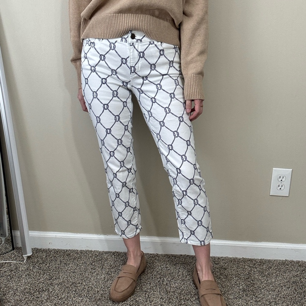 Coldwater Creek White and Navy Nautical Rope print pants